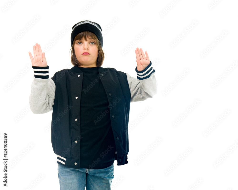 Model in studio isolated on white background medium shot