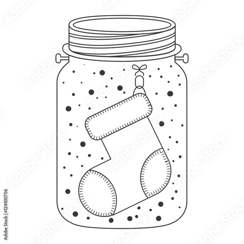 mason jar with christmas sock decoration inside. Sketch and draw design. vector illustration