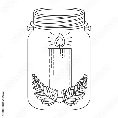 mason jar with christmas candle decoration inside. Sketch and draw design. vector illustration