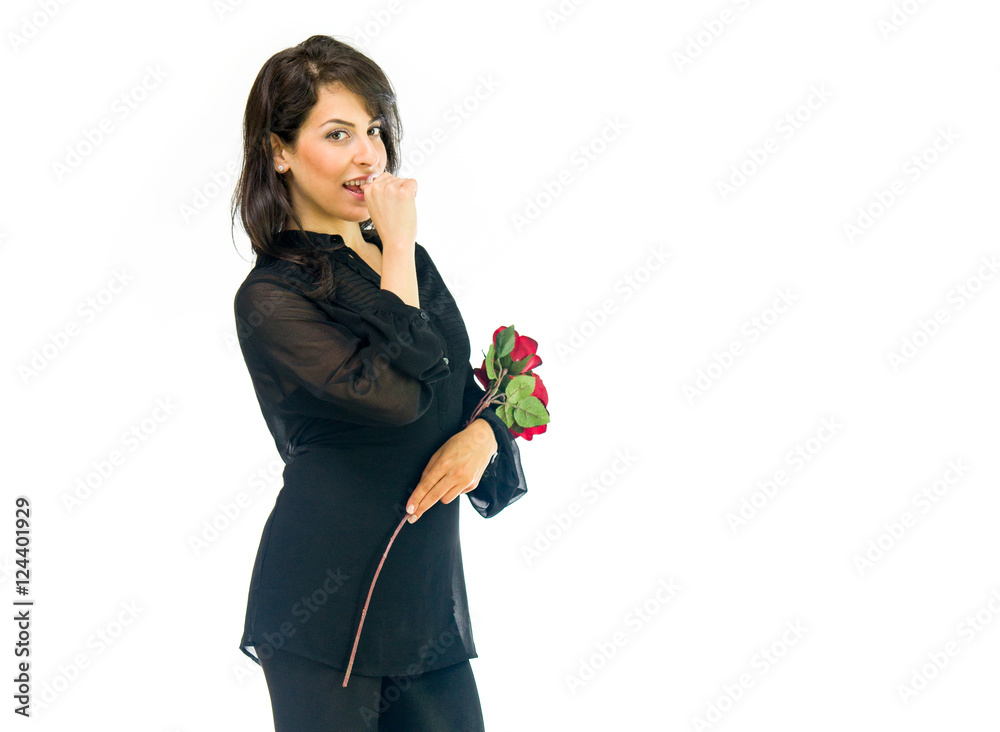 Model in studio isolated on white background medium shot Model in studio isolated on white background medium shot