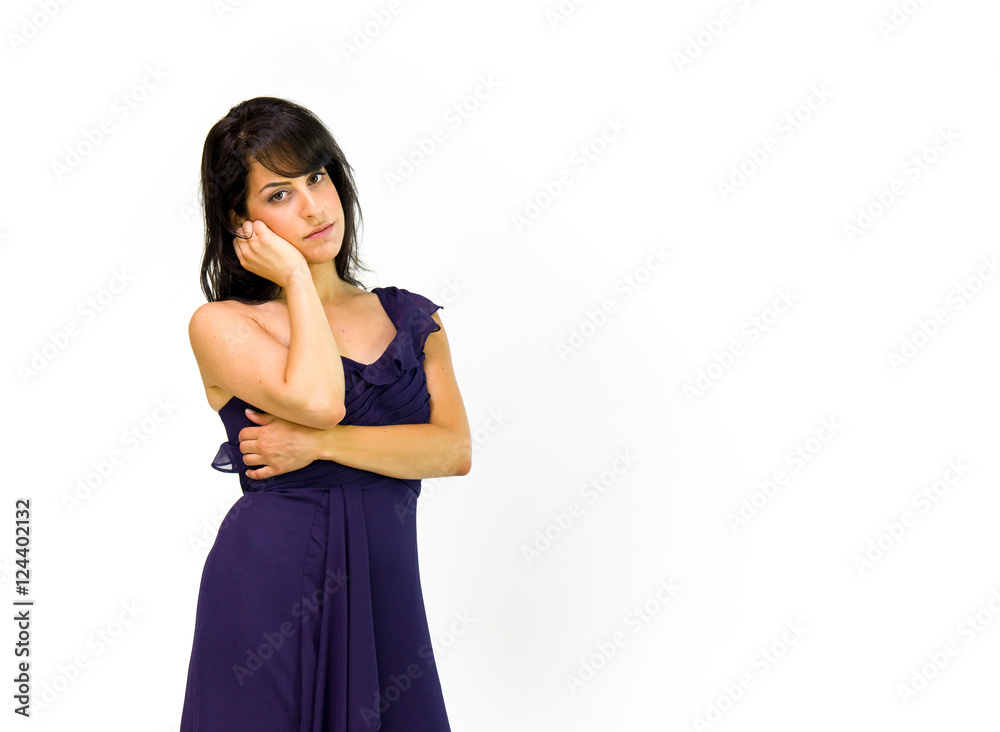Model in studio isolated on white background medium shot Model in studio isolated on white background medium shot