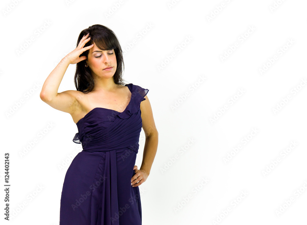 Model in studio isolated on white background medium shot Model in studio isolated on white background medium shot