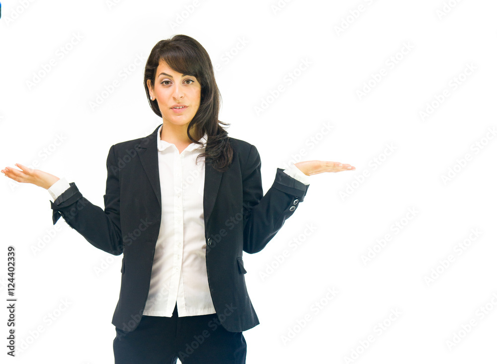Model in studio isolated on white background medium shot Model in studio isolated on white background medium shot