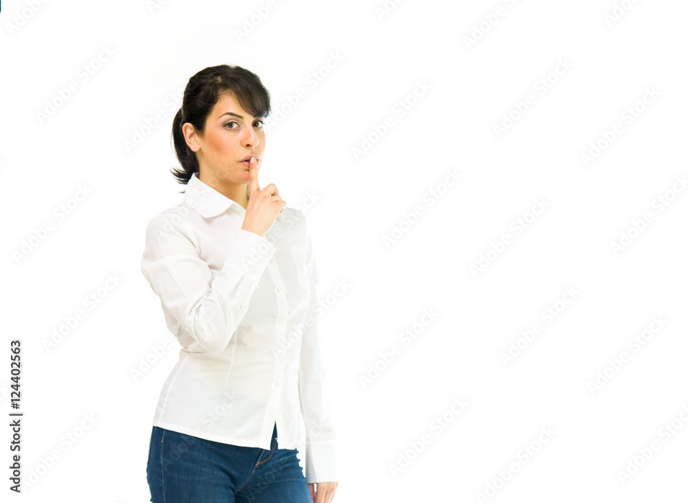 Model in studio isolated on white background medium shot Model in studio isolated on white background medium shot