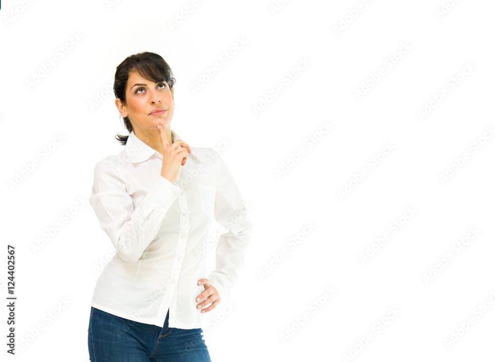 Model in studio isolated on white background medium shot Model in studio isolated on white background medium shot