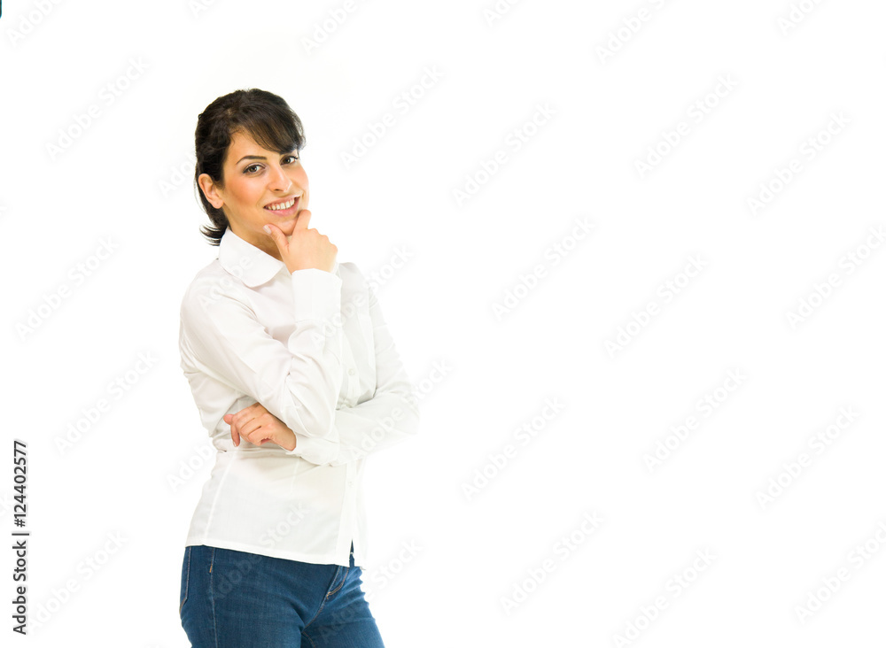 Model in studio isolated on white background medium shot Model in studio isolated on white background medium shot