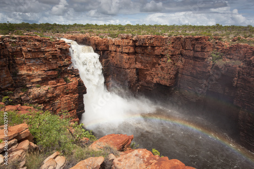 Landscape shot of Western twin waterfall on the King George River in the far North Kimberley during the Wet Season