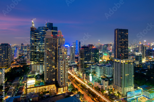 Bangkok night view with skyscraper in Sathon Silom  Thailand