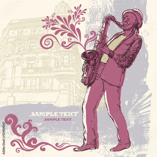 Saxophonist on a grunge background, poster and flyer