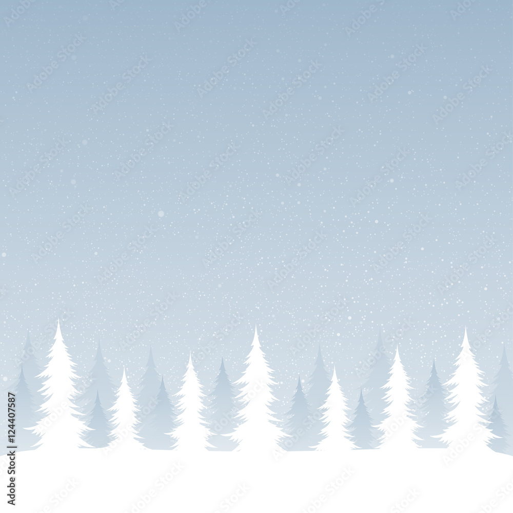 Obraz premium Silhouettes of trees on a snowy blue background.