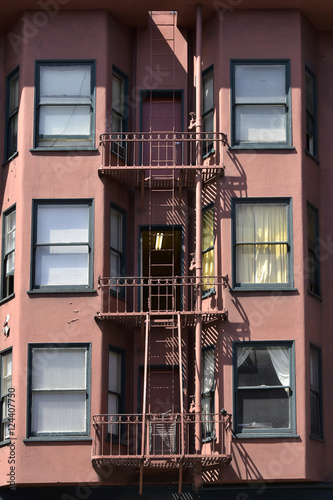  fire escape in  San Francisco , building with windows and emerg photo