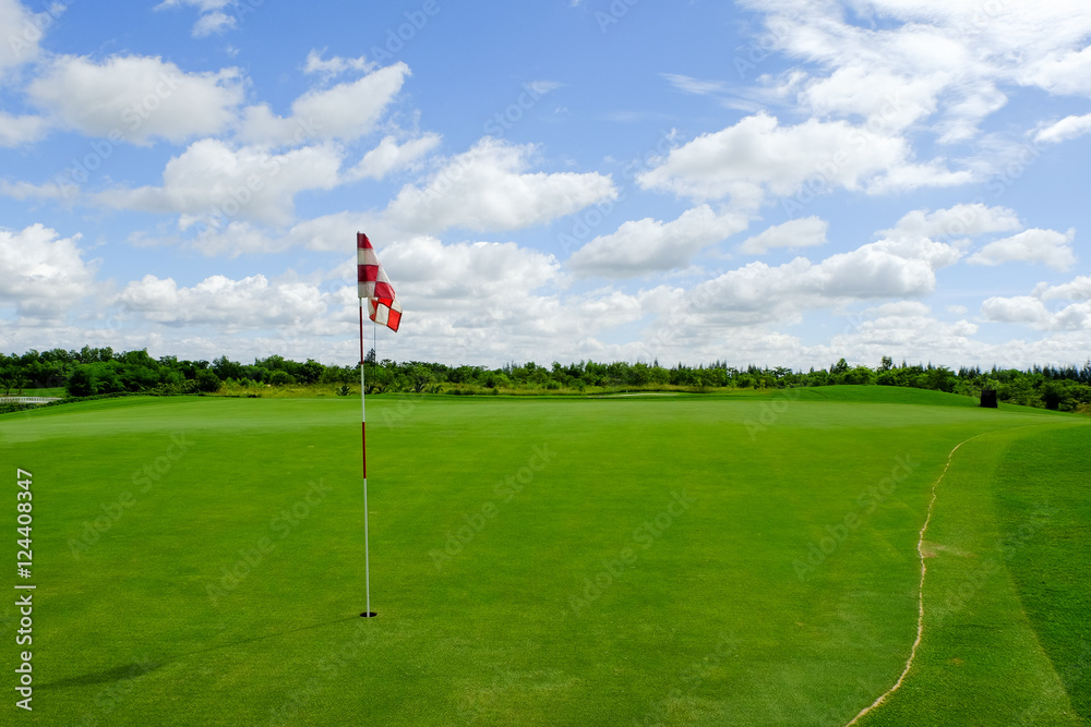 red and white checkered flag in golf course northern of thailand red and white checkered flag in golf course northern of thailand