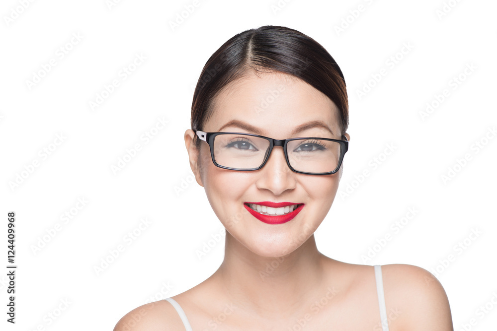 Beauty asian model girl with perfect skin wearing glasses, isola Beauty asian model girl with perfect skin wearing glasses, isola