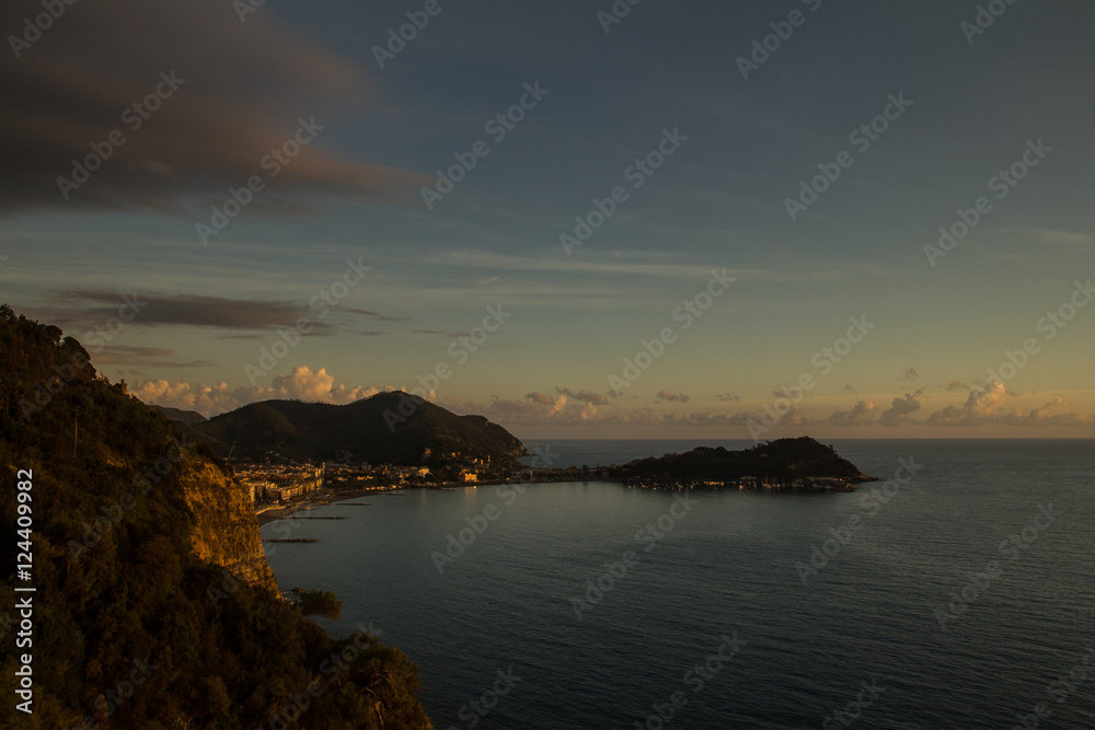 sunset on Sestri Levante in the Gulf of Tigullio sunset on Sestri Levante in the Gulf of Tigullio