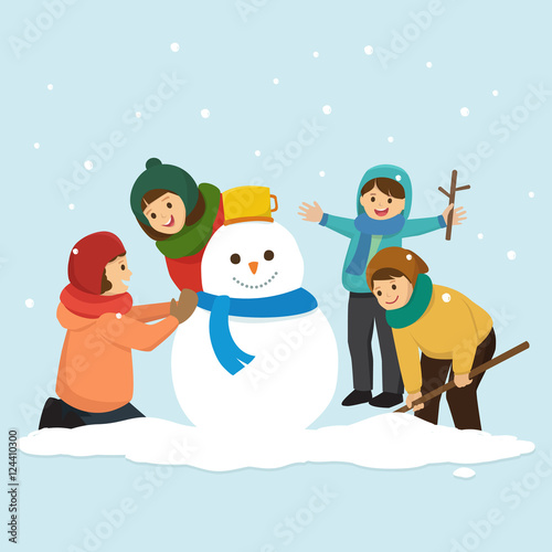 Kids building a snowman