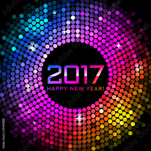 Vector - Happy New Year 2017 - colorful disco lights background