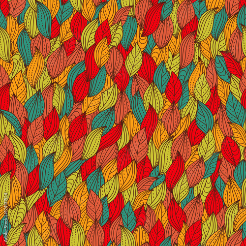Seamless background of green, red and blue of leaf 