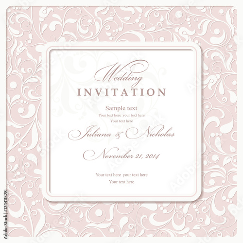 Invitation cards in an old-style beige and pink.