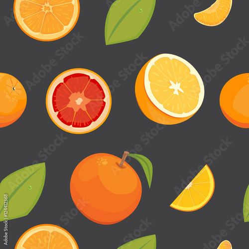 orange seamless vector pattern on white background, fruit wallpaper