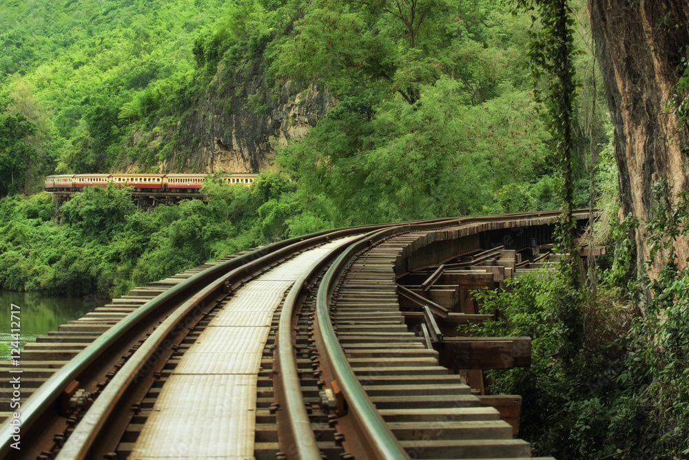 Beautiful landscape Death Railway bridge over the Kwai Noi River at Krasae cave in Kanchanaburi province Thailand Beautiful landscape Death Railway bridge over the Kwai Noi River at Krasae cave in Kanchanaburi province Thailand
