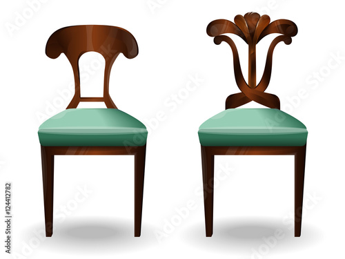 Elements of interior chair.Modern chairs.Creative interior objects collection.Chair classic detailed vector illustration.Furniture icons.Vector chair isolated on a white background.