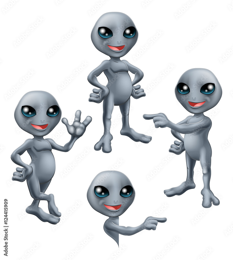 Cartoon Grey Alien Set Stock Vector | Adobe Stock