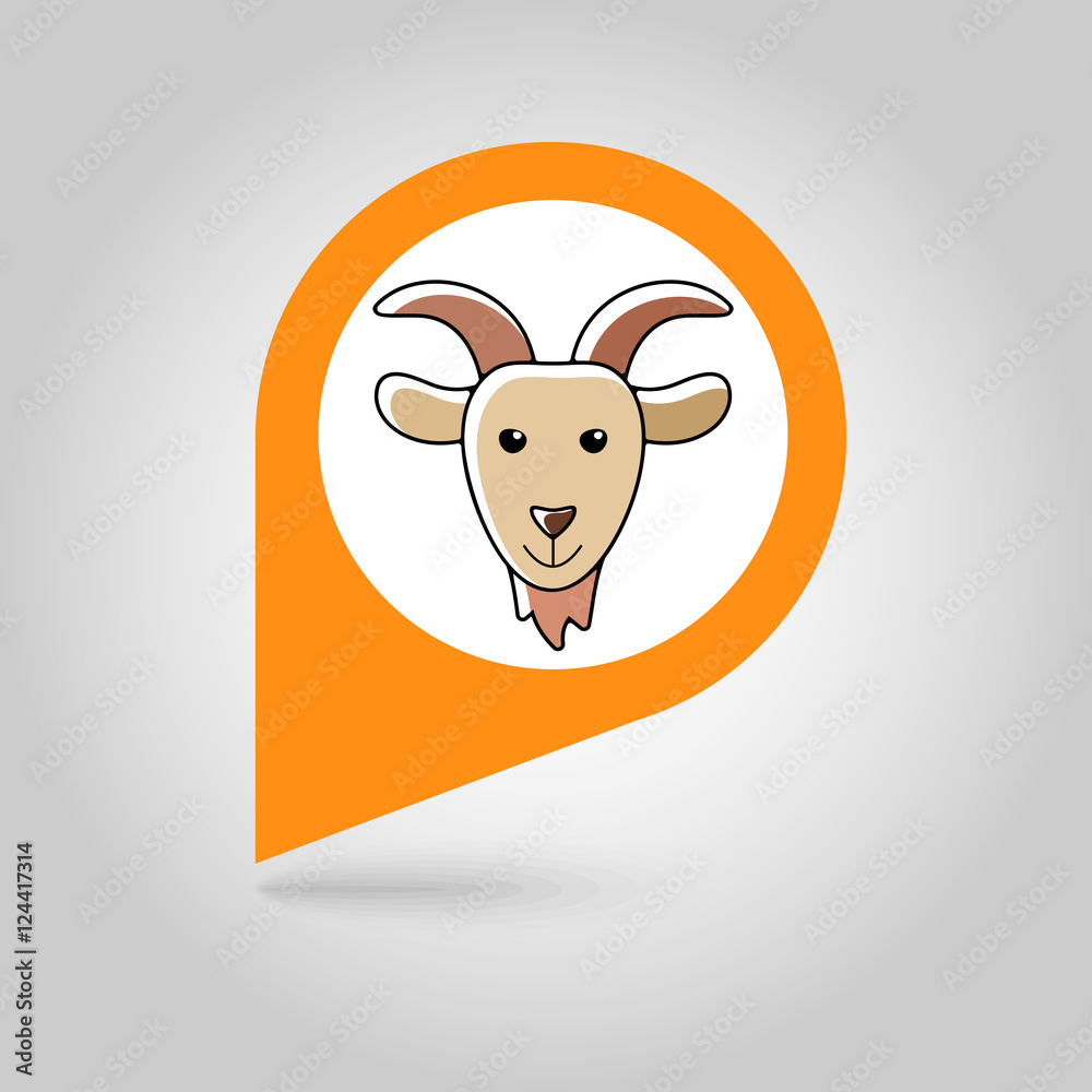 Goat flat pin map icon. Animal head vector