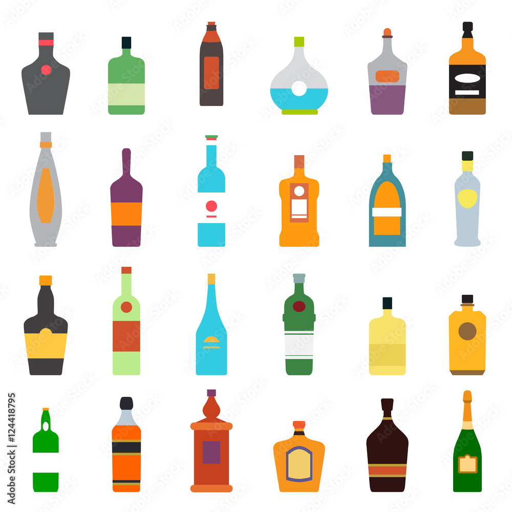 alcohol bottle flat icons set alcohol bottle flat icons set