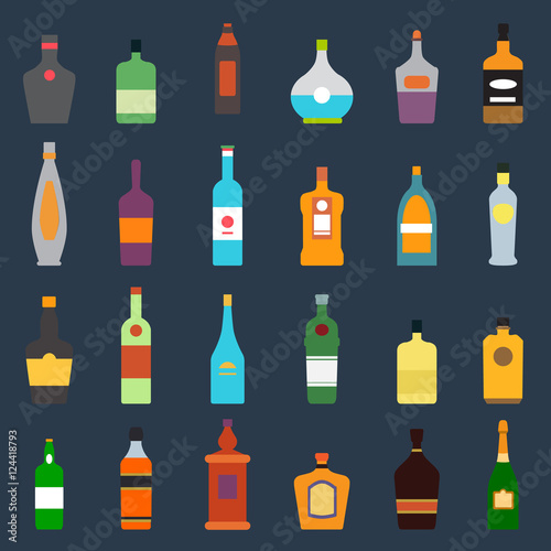 alcohol bottle flat icons set