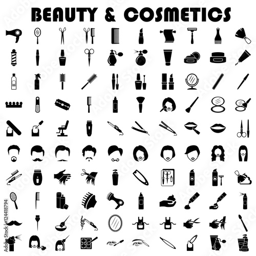 beauty and cosmetics icons set