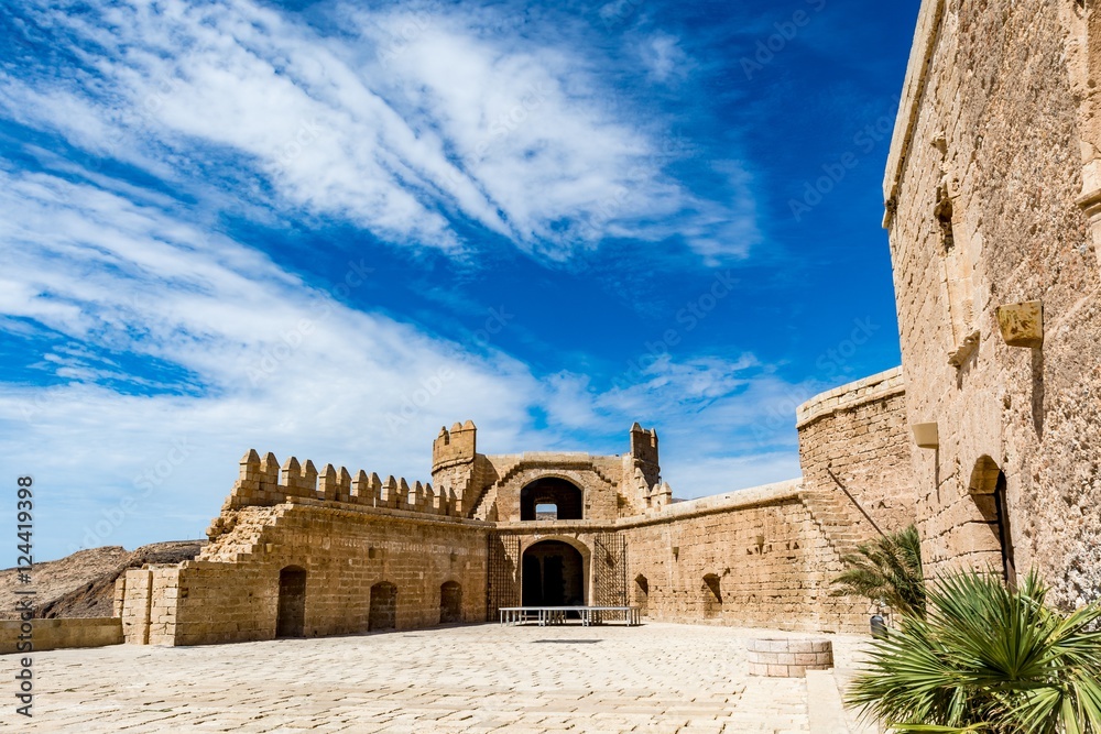 Main courtyard of the Christian part of the Almeria Castle (Alzacaba of Almeria), Spain 