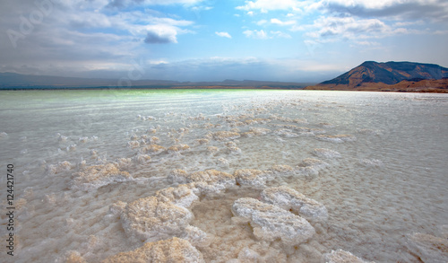 LAKE ASSAL,DJIBOUTI-FEBRUARY 06,2013:The saltiest lake in the world. The lowest point of Africa photo