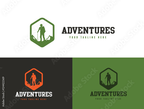 Adventures logo, hiking logo, trekking logo template.