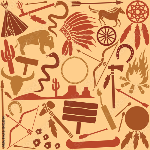 native american indians icons seamless pattern