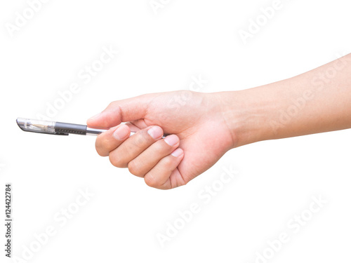right hand of Male students are filing a friend borrowed a pen in the classroom. on white background