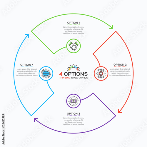 Thin line infographic template with 4 options. 