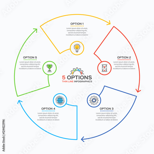 Thin line infographic template with 5 options.  photo