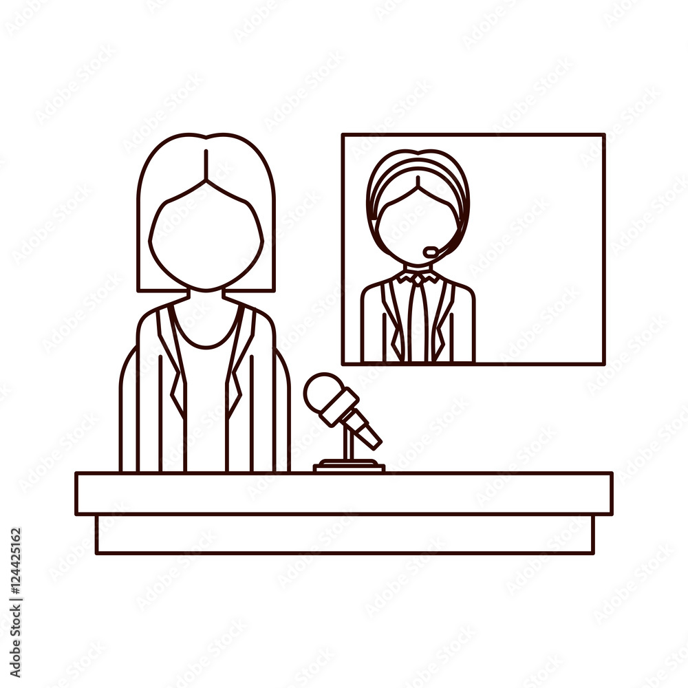 avatar journalist woman with reporter man transmission. broadcasting concept design. vector illustration