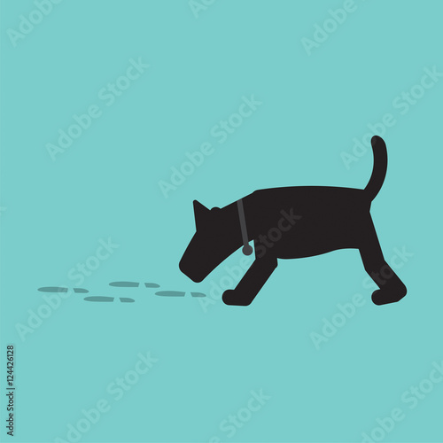Sniffer Dog Smell Footprint On Ground Vector Illustration