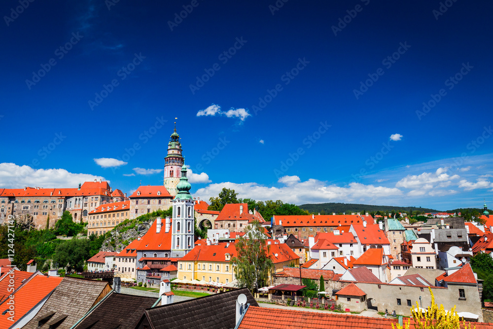 View of Cesky Krumlov in summer, Czech Republic. UNESCO World Heritage Site