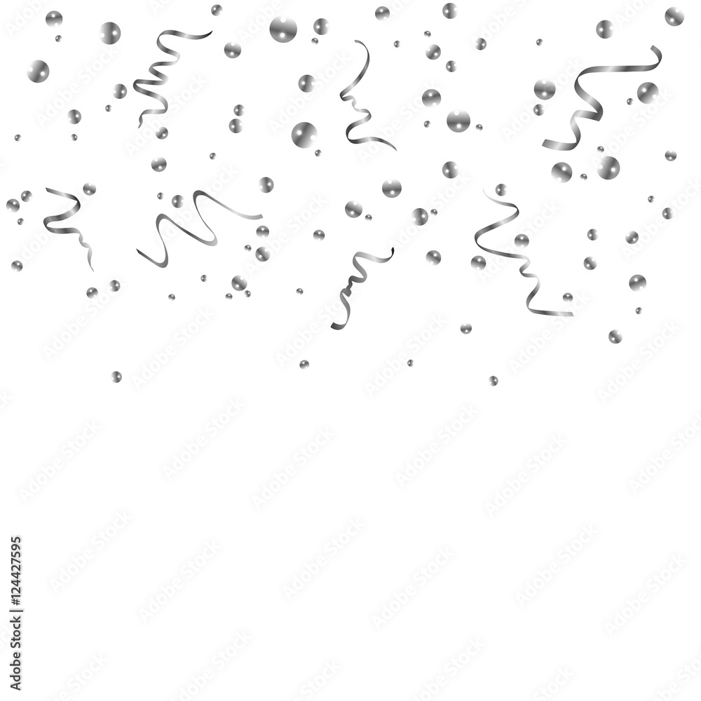 Obraz premium Silver confetti celebration, isolated on white background. Falling abstract decoration for party, birthday celebrate, anniversary or event, festive. Festival decor. Vector illustration