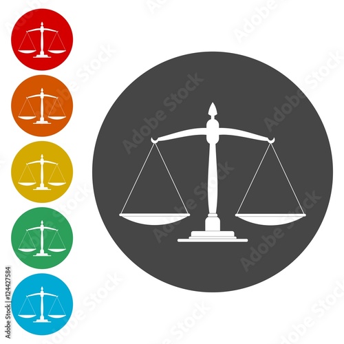 Scales of justice icon. Court of law symbol. 
