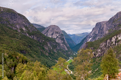 View on Naeroydalen valley from Stalheim, Norway