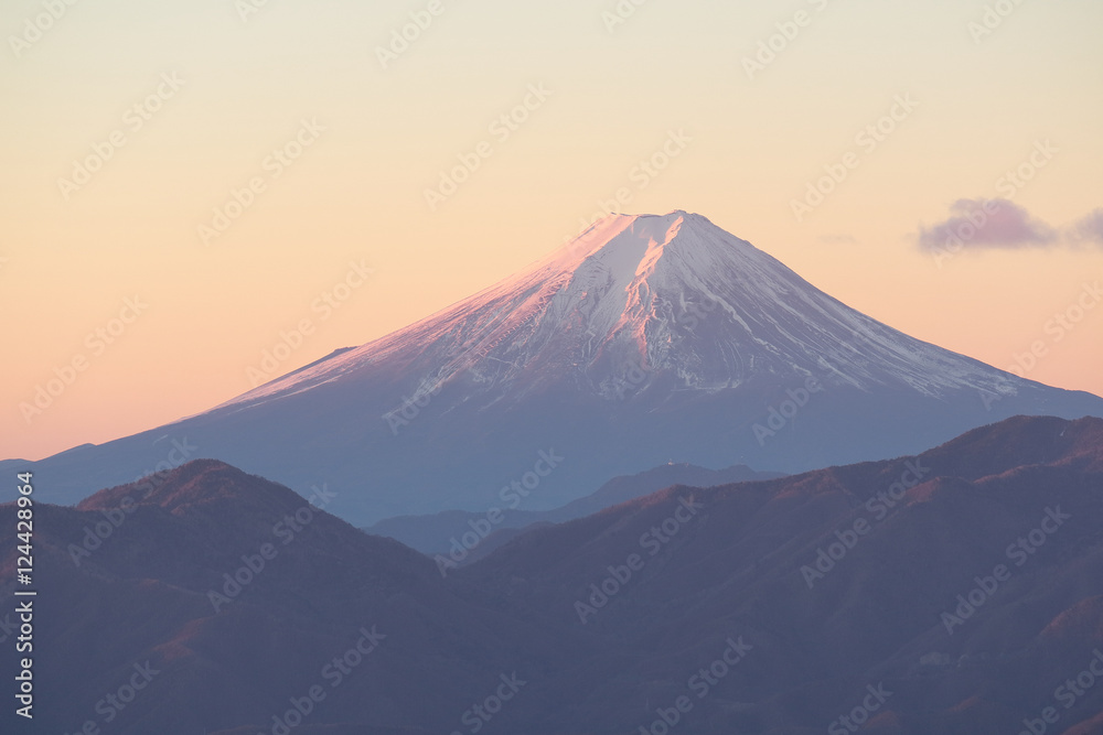 雲取山山頂からの日の出の富士山