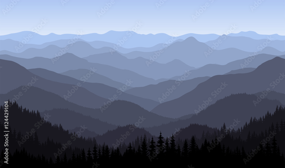 Vector mountains morning landscape - seamless background.