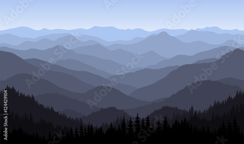 Vector mountains morning landscape - seamless background.