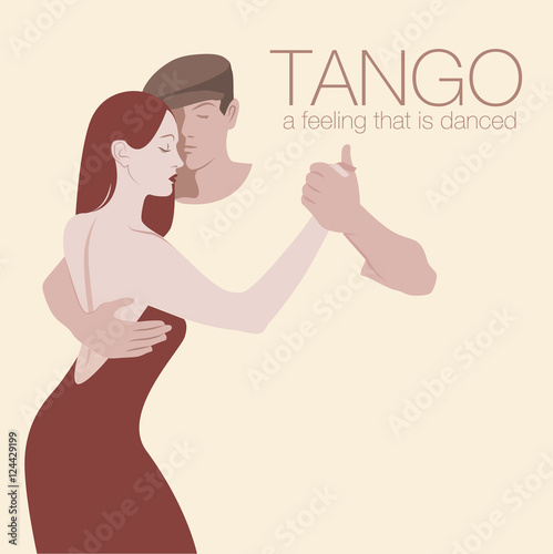 Young couple dancing tango. Space for text.