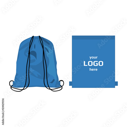 Drawstring sport bag light blue color, place for logo isolated vector on the white background