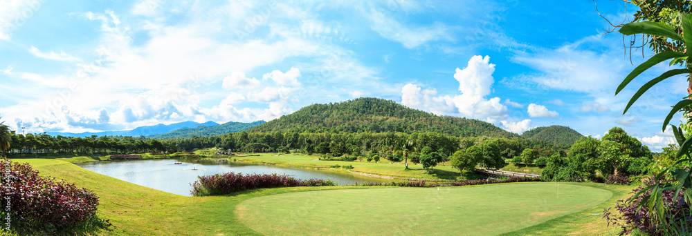 Golf course landscape panorama