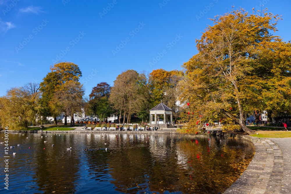 City Park with a lake in the city center in Stavanger, Norway.